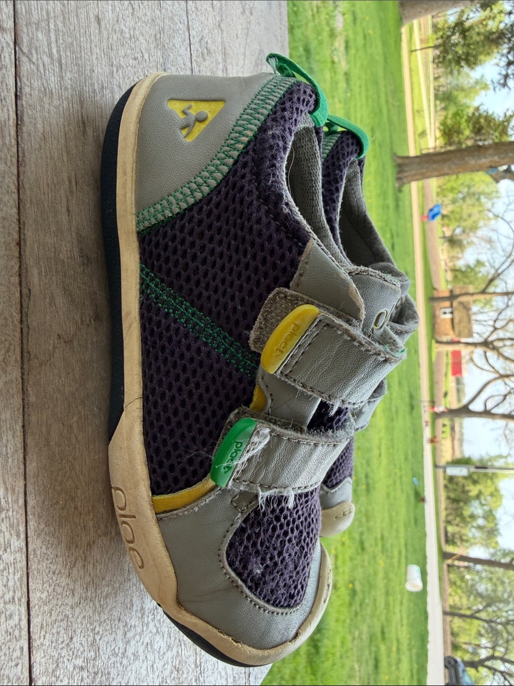 PLAE Kids Purple and Gray Sneakers with Green and Yellow Accents